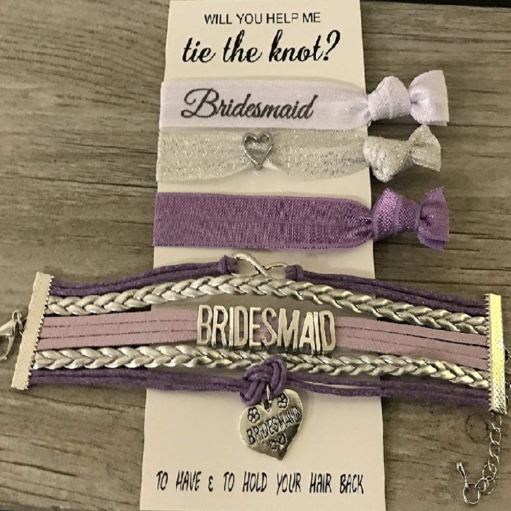 Bridesmaid Purple Bracelet And Hair Tie Set